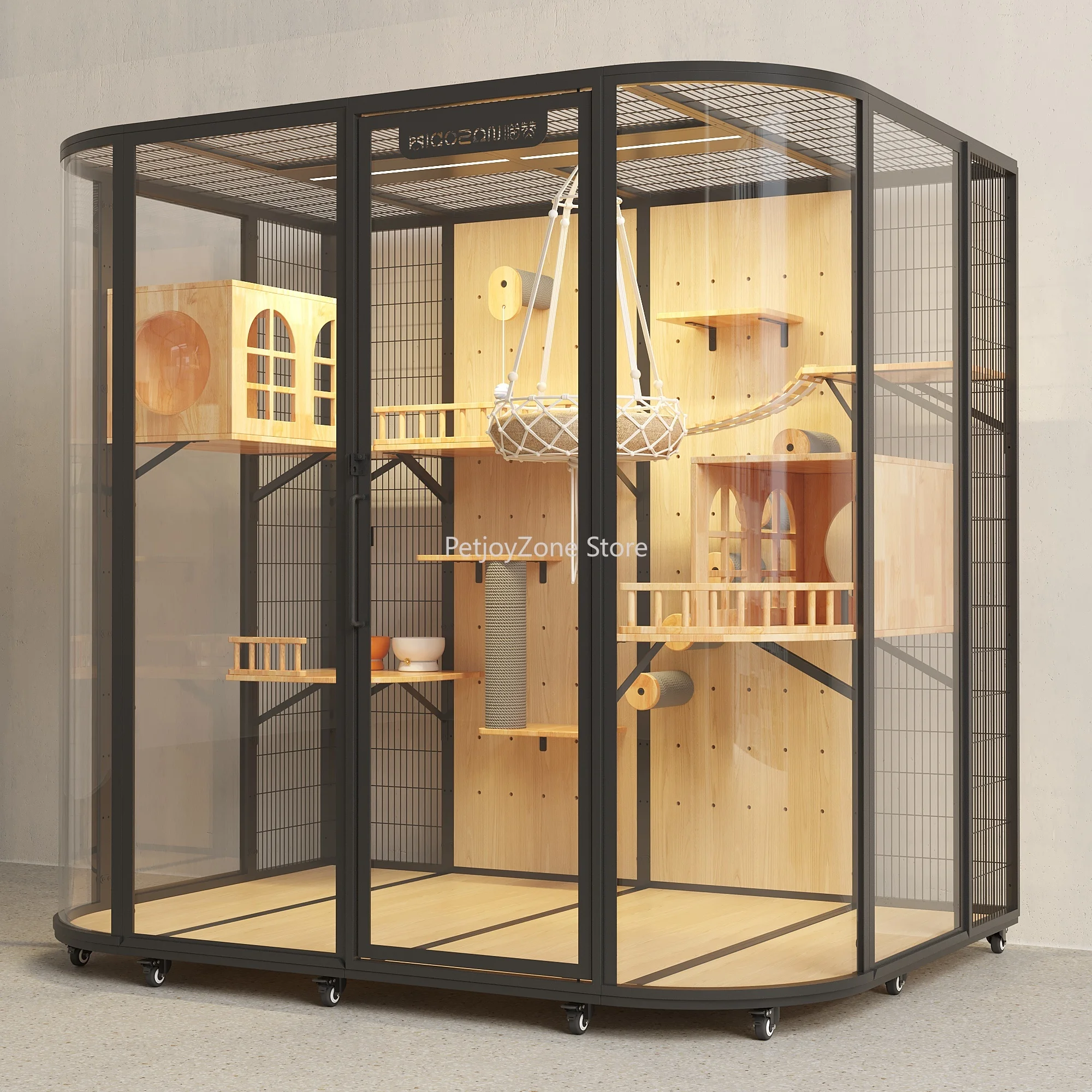 Modern Designer Pet Villa Adjustable Space Carbon Steel Structure Easy Move Wheels For Indoor Cats