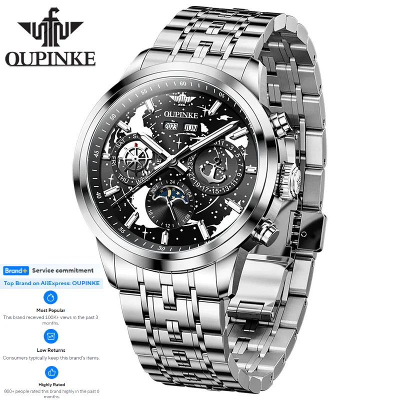 

OUPINKE 3256 Original Men's Watch Automatic Mechanical Watches Sapphire Mirror Waterproof Stainless steel Wristwatch