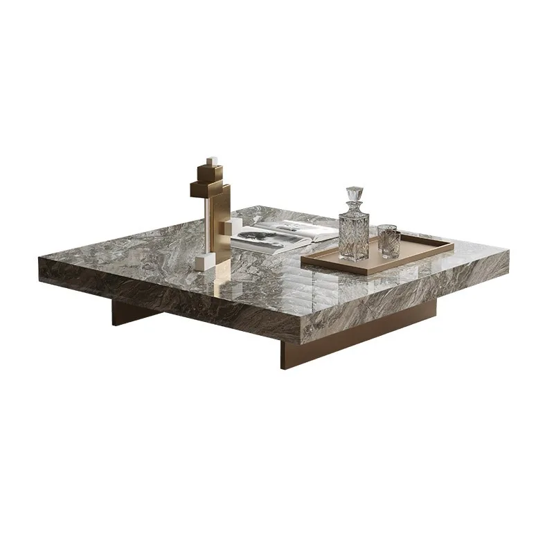 طاولة قهوة من الرخام الطبيعي المستوردة، غرفة معيشة مربعة، تصميم بسيط من الحجر الفاخر، بني فينيسي