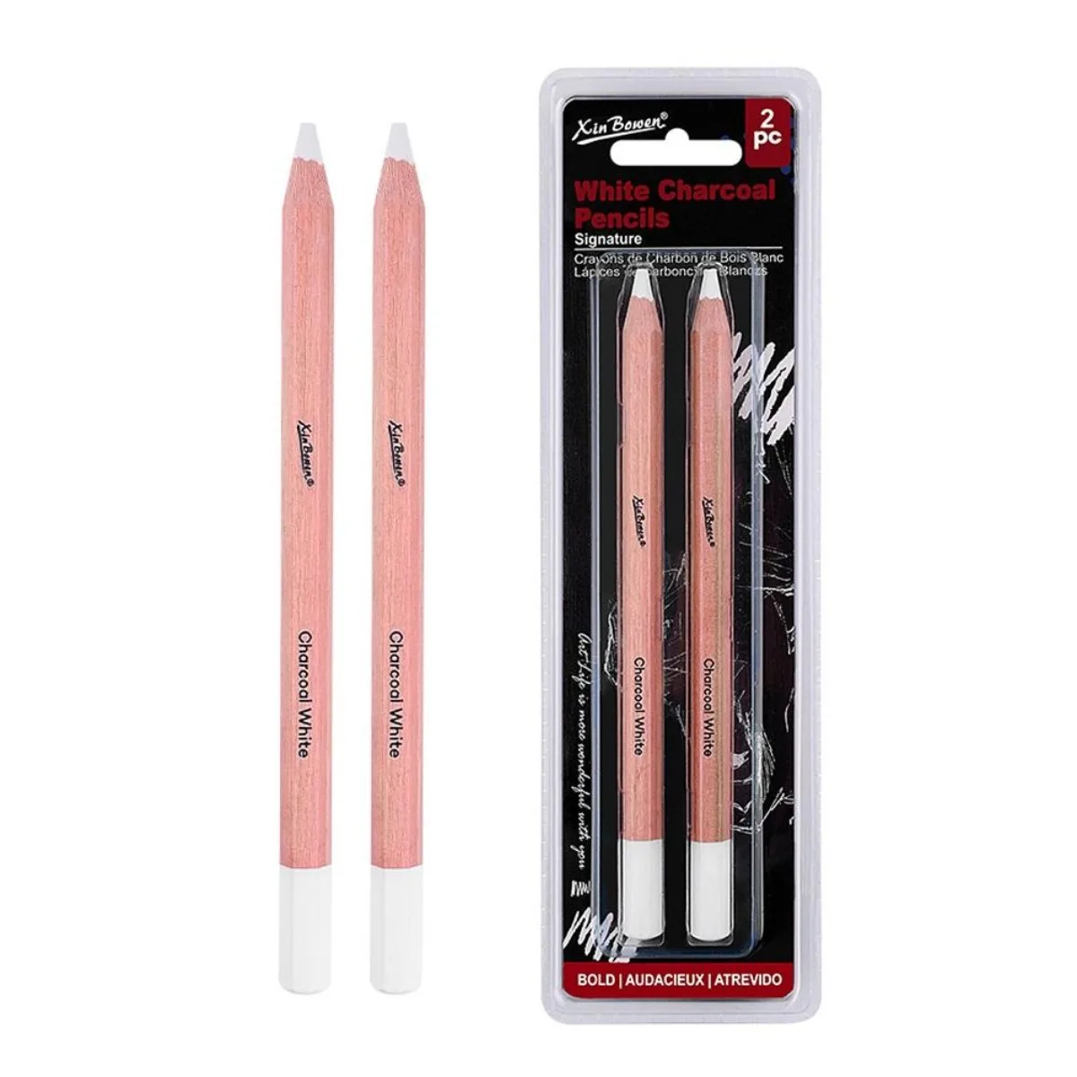 2 Pçs/set Engrossado Esboçar Lápis de Carvão Branco Arte Destaque Lápis Para Desenho Iniciante e Shading Papelaria