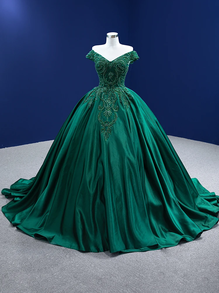 Green Quinceanera Dresses Ball Gown Off The Shoulder Appliques Beaded Mexican Sweet 16 Dresses 15 Anos