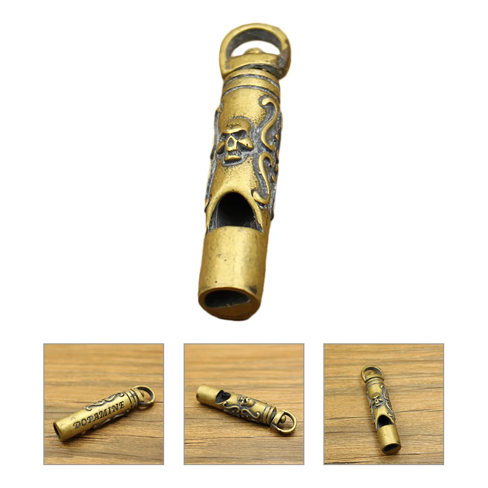 Copper Pendant Skull Pattern Emergency Outdoor Survival Whistle For Camping Hiking Safety Tool Portable Metal Whistle Keychain