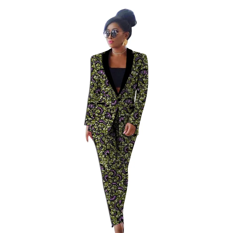 Original Pattern Women's Suit Taditional Handmade Cutting Female Blazers+Pants Colorful Print African Wedding Outfits Bridesmaid