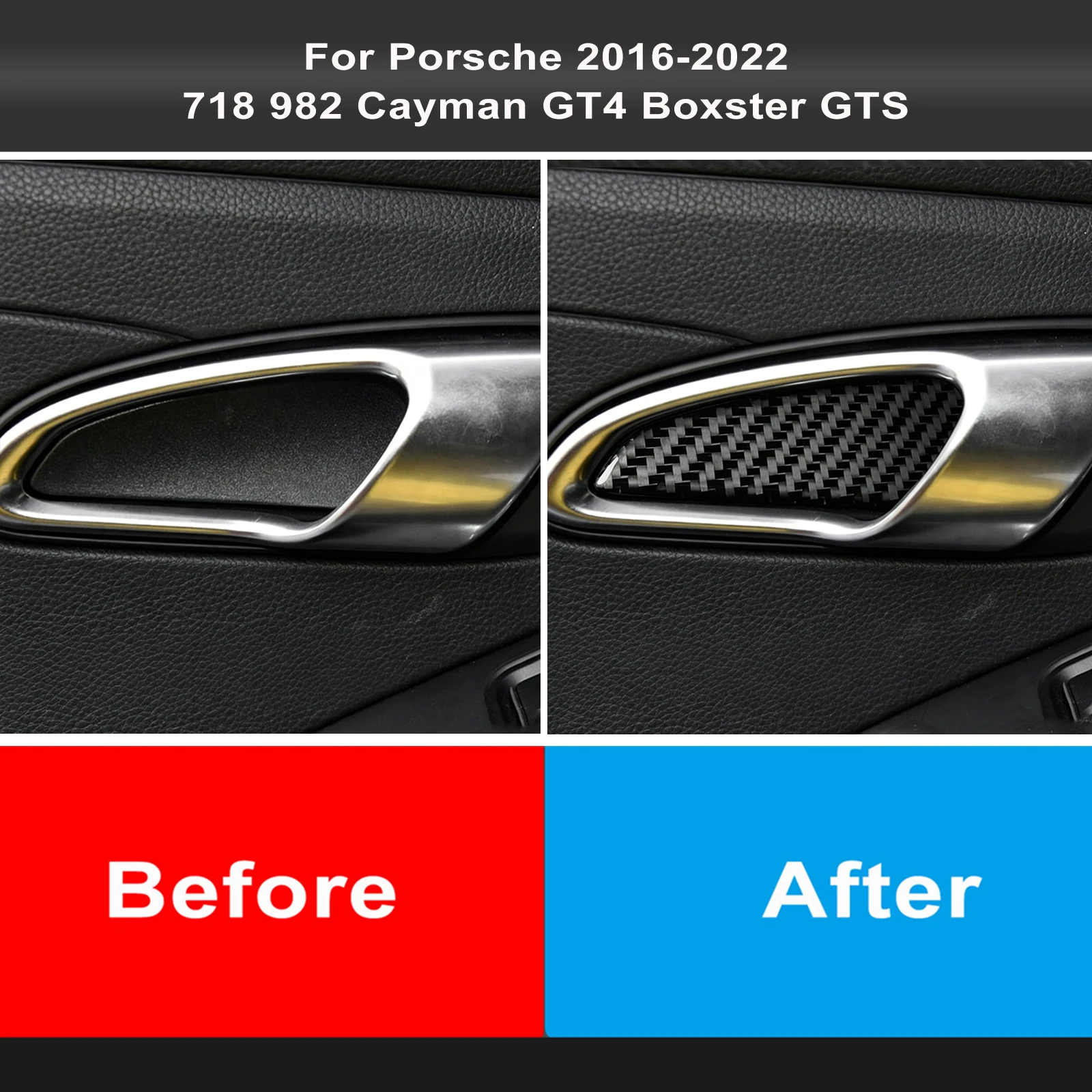 Door Handle Bowl Decoration Patch Carbon Fiber Car Stickers For Porsche 2016-2022 718 982 Cayman GT4 Boxster GTS Interior Parts