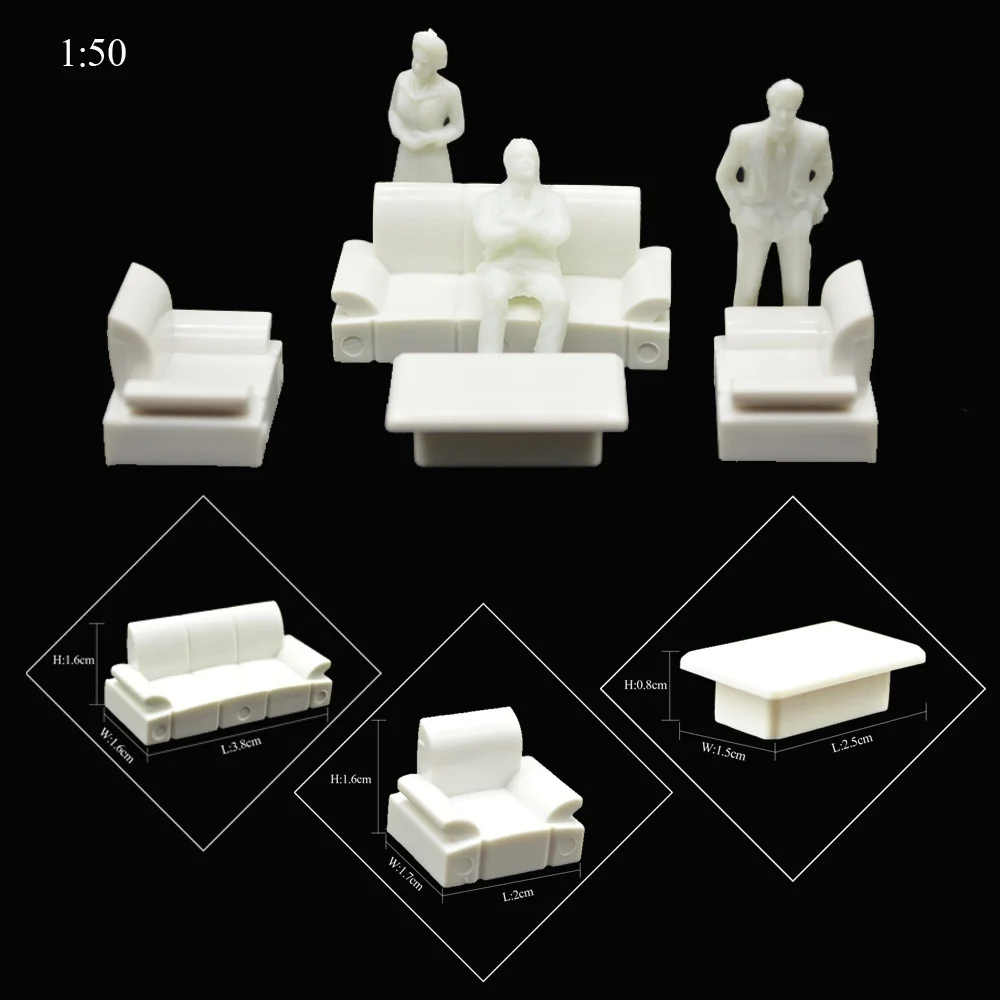 Diy Doll House Accessories Miniature Scale 1:50 Indoor Furniture Table/Sofa/Chair/Bed Model Diorama Kits 26Pcs/Set