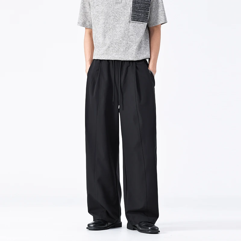 Elastic Waist Wide Leg Suit Pants Men Streetwear Fashion Cleanfit Loose Casual Baggy Pants Commute Trousers