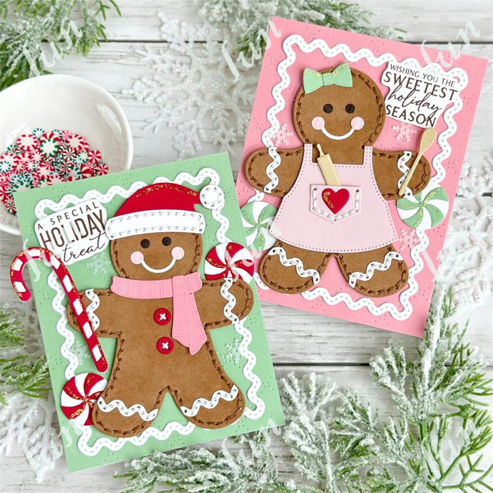 Szyte Gingerbreadman wykrojniki boże narodzenie Laurel gorące płytki foliowe i wykrojniki DIY znaczki pocztowe szablony szablon Scrapbooking