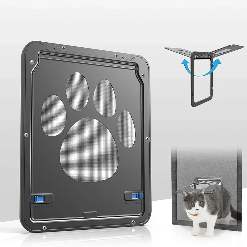 Dog Cat Door Lockable Magnetic Screen Function Gates & Ramps Window Safety Self-Closing Flap Gate Security Door