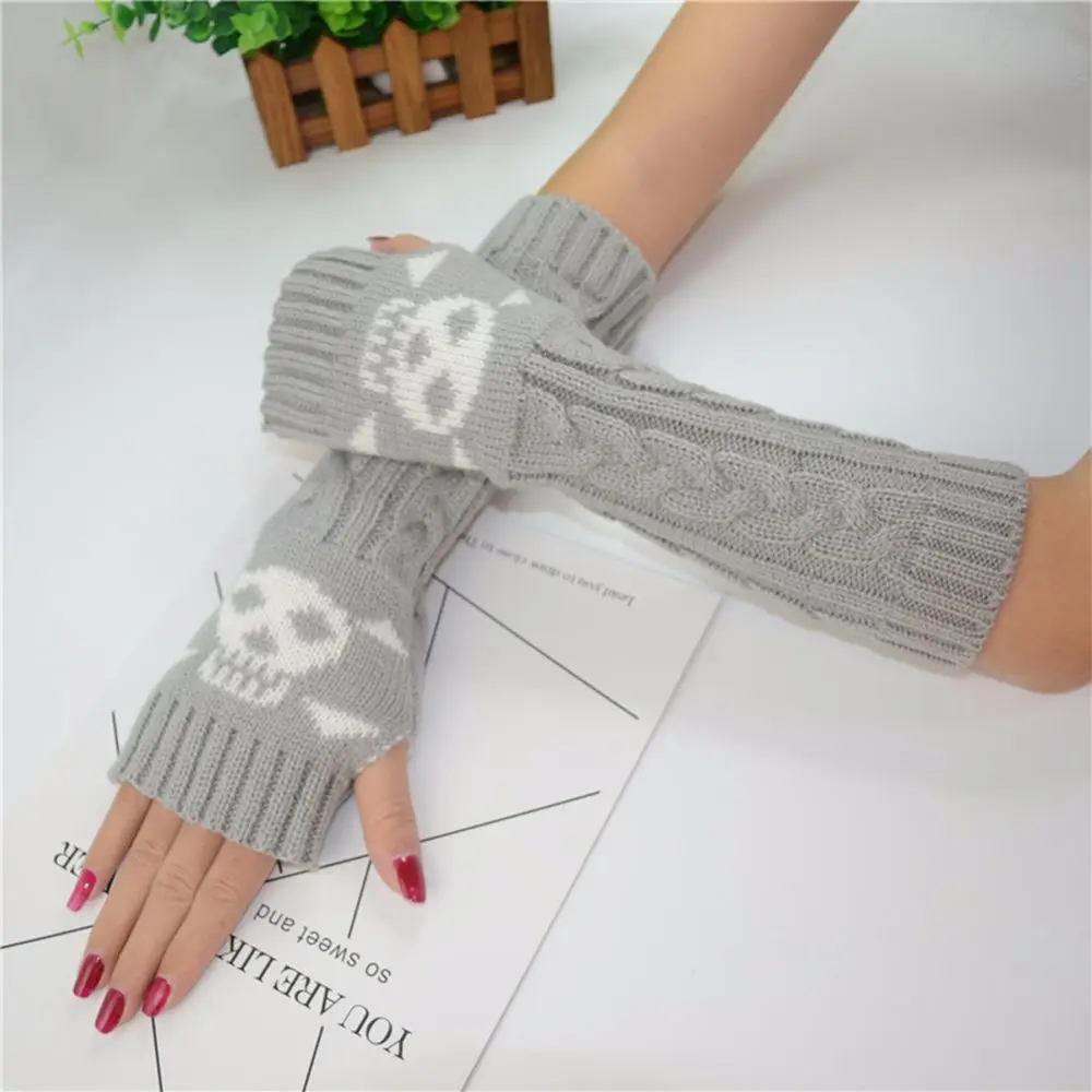 

Elastic Half Finger Hand Sleeve Warm Personality Female Arm Warmers Knitting Gloves Wool Sleeve Cuff Skeleton Arm Warmers