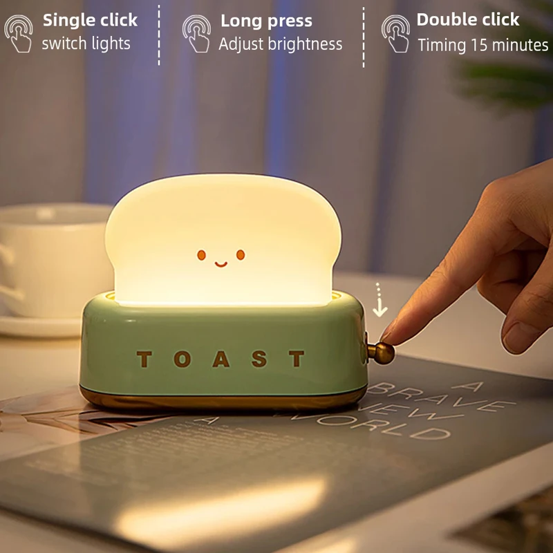 Toast Lamp Bread Maker Night Light USB Charging Dimming Toaster Lamps Mood Lights Bedside Timing Sleeping Lamp