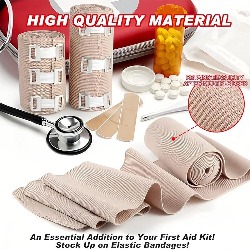 4 Rolls Elastic Compression Bandage Reusable Injury Support Wrap for Knee Wrist Elbow Ankle Calf Foot Sprains