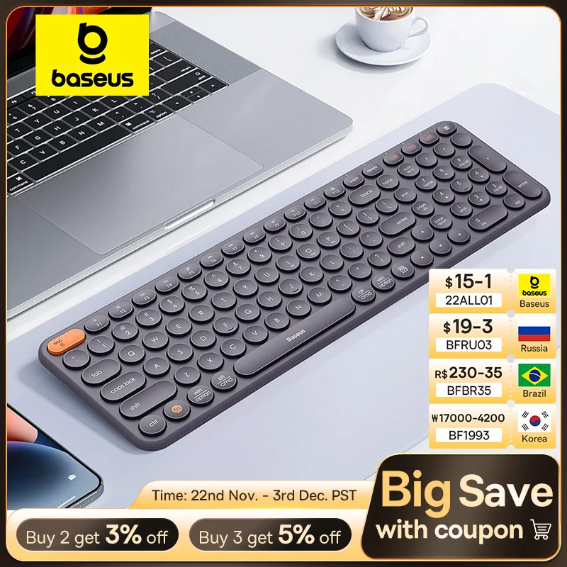 Baseus-Teclado Ergonômico Sem Fio, 2.4G, Bluetooth 5.0, Keycap Numérico para iPad, MacBook, Tablet, Laptop, PC, Office Game