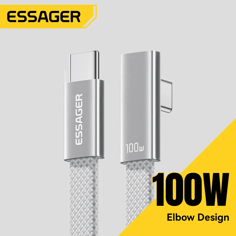 Essager Elbowed 100W USB Type C Cable For iPhone 17 16 Pro Fast Charging Type C Cable For iPad MacBook Pro Xiaomi Samsung Huawei