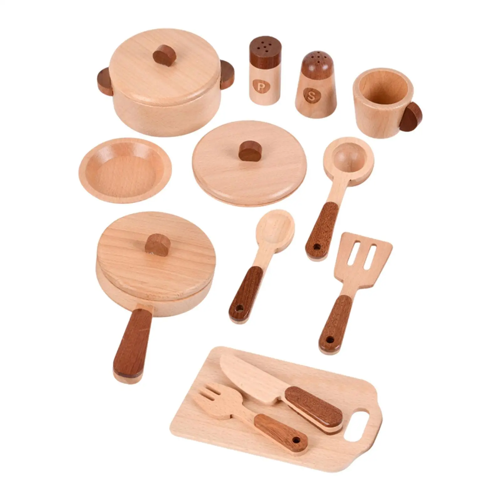 Pretend Play Toy Education Basic Skills Development Early Learning Fun Montessori Wooden Play Cooking Set for Kids Girls Gift