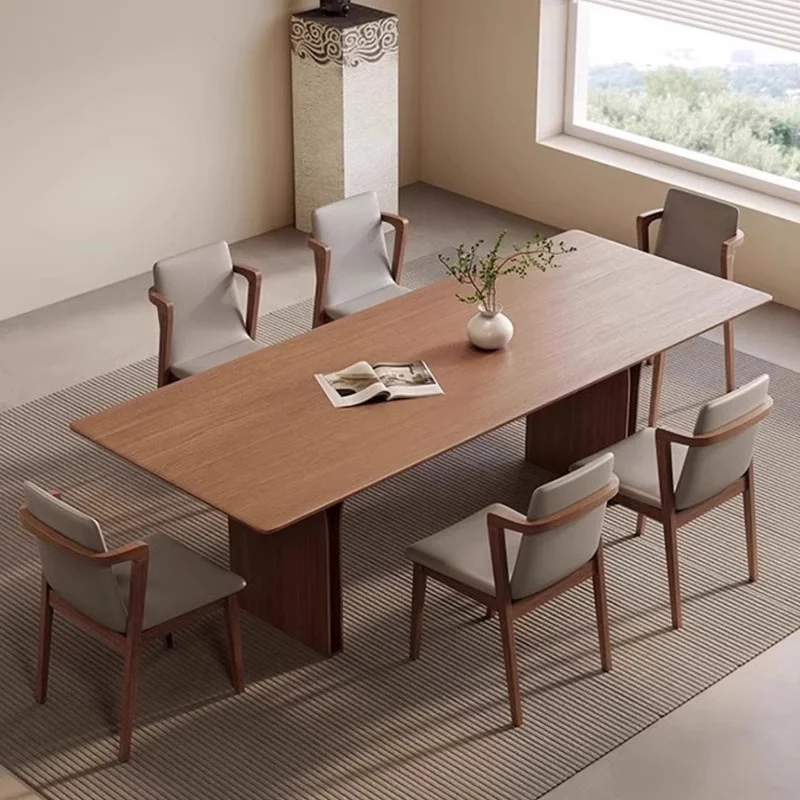 #Italian Style Minimalist High-end Solid Wood Dining Table White Ash Wood Top Walnut Finish Disassembly Feature for Home