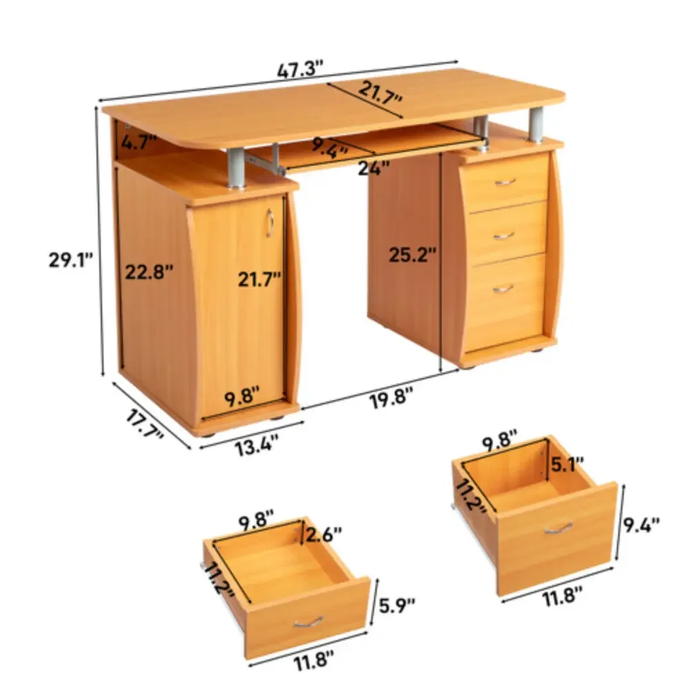 Escritorio de computadora con cajones de 3 niveles, mesa de escritura, mesa de estudio, estación de trabajo, escritorio para computadora portátil