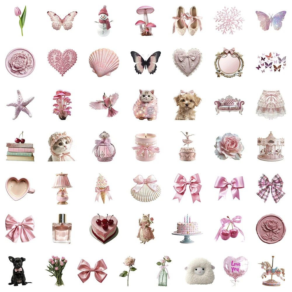 10/30/50pcs INS Style Pink Coquette Aesthetic Stickers DIY Notebook Stationery Suitcase Phone Cute Cartoon Kid Graffiti Sticker