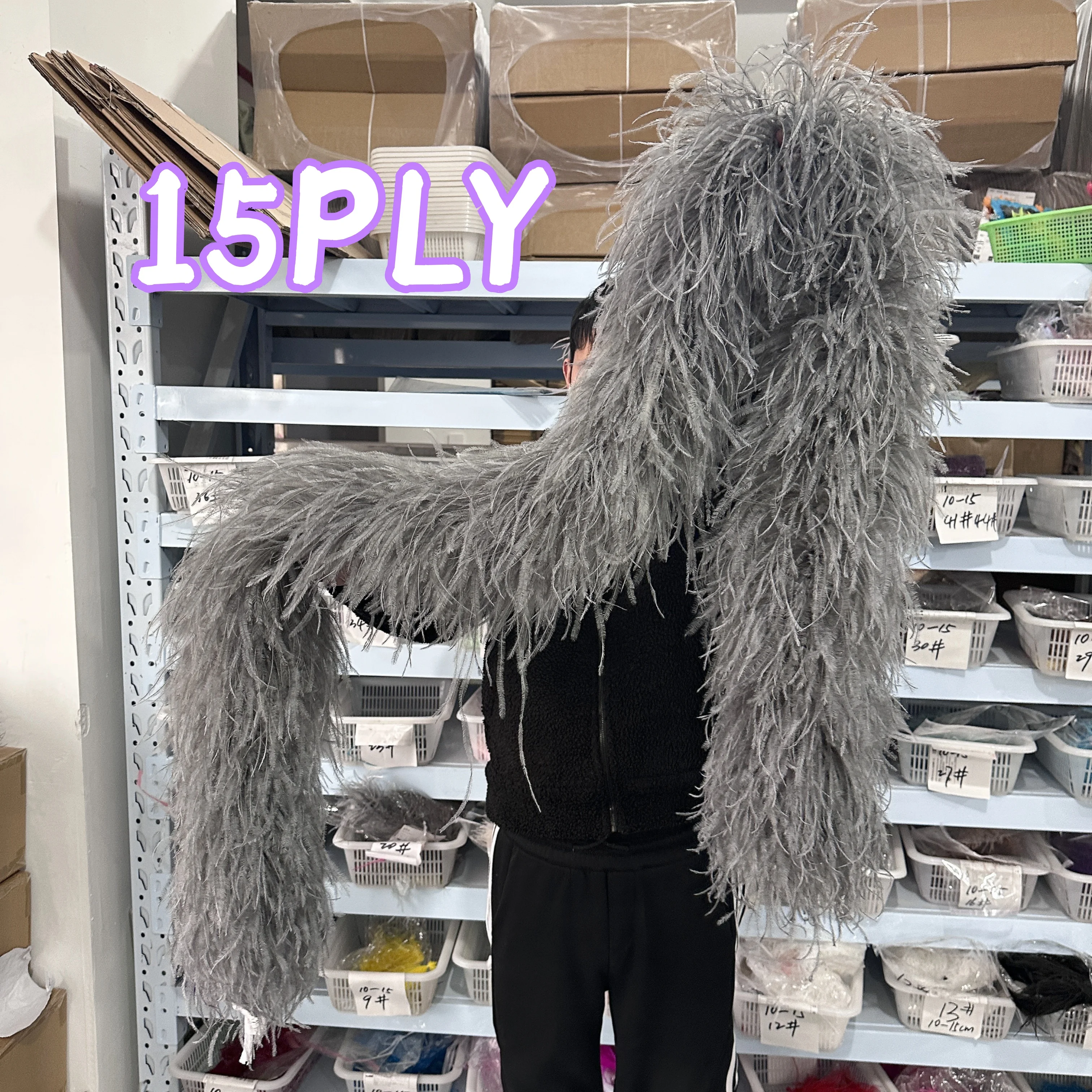 6-20 Ply Ultra Fluffy Ostrich Feather Boa 2M Gray Plume Shawl for Halloween Cosplay Special Events Wedding Party Dress Decor