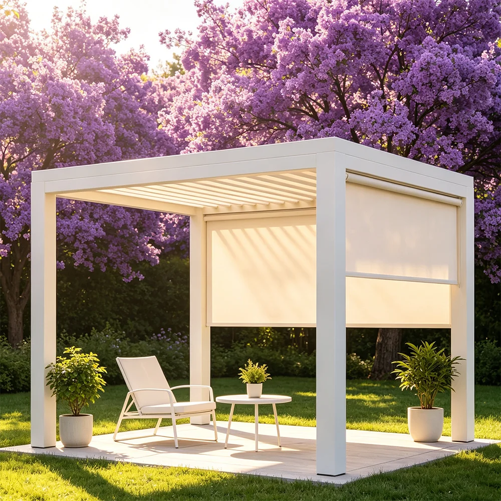 Residential Motorized Adjustable Louvered Pergola Gazebo Sunroom Pavilion Anti-UV Outdoor Shade For Home Backyard Garden