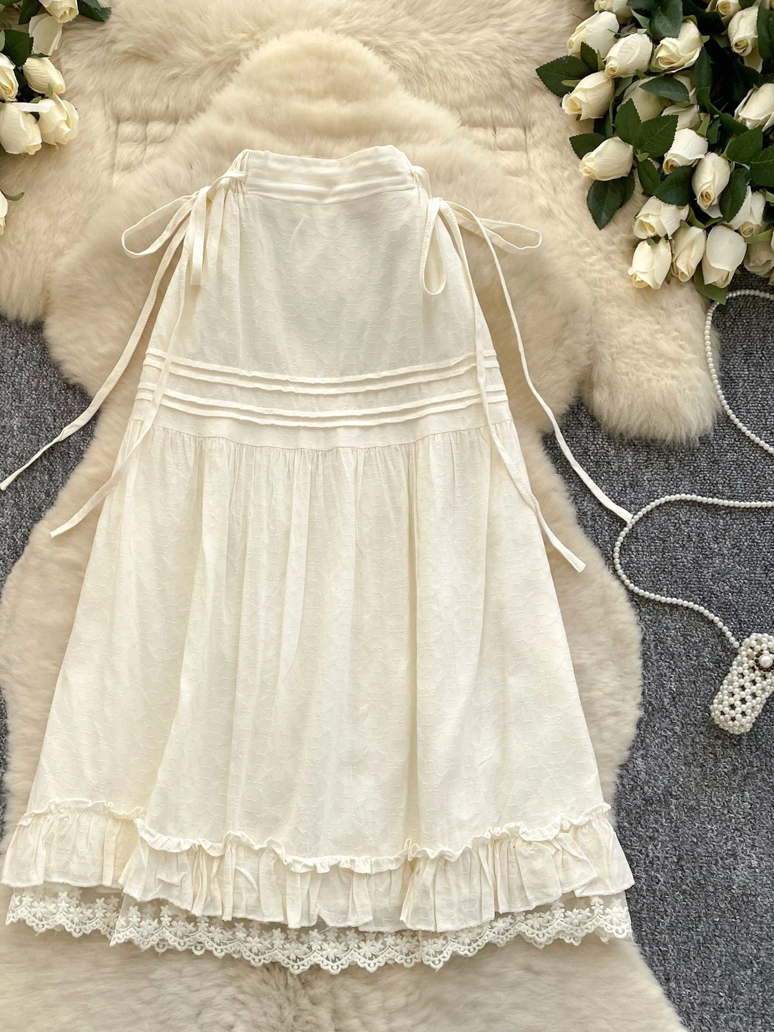 Spódnica damska Ele, wysoki stan, krój A, z koronkowymi wstawkami, elegancka, do pracy, z włókna poliestrowego, wyszczuplająca, w stylu fairy.