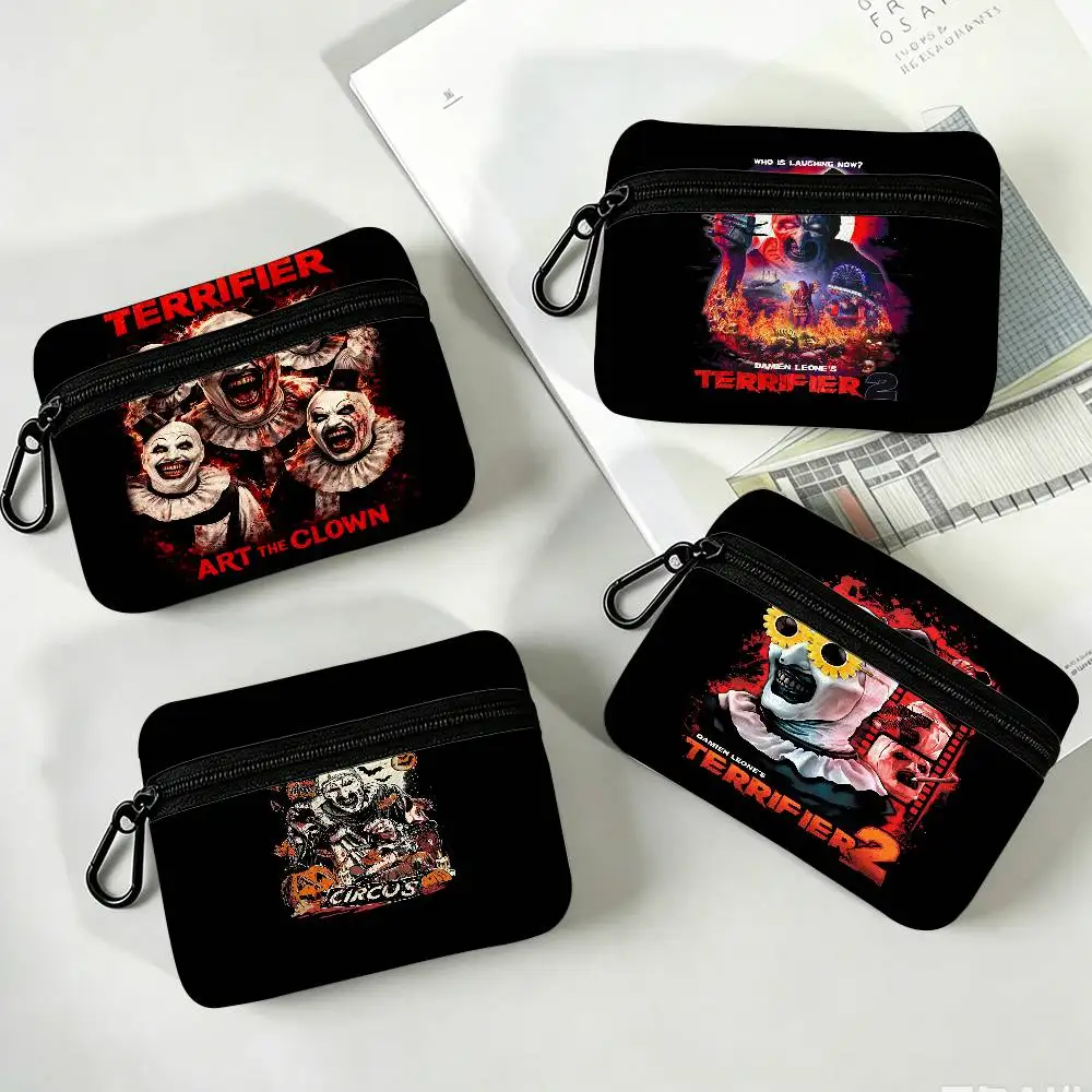 Horror Movie T-TERRIFIER Portable Oxford Cloth Coin Purse Alloy Carabiner Hook Small Zipper Pouch For Backpack Belt Daily