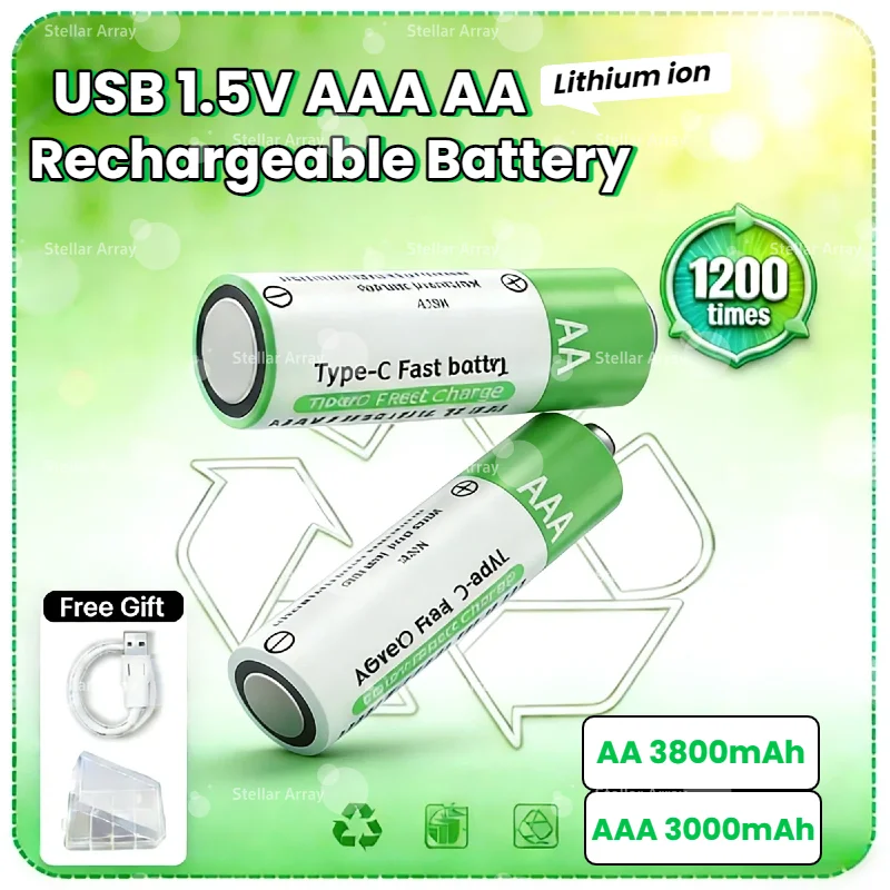 

Высокоемкие литий-ионные перезаряжаемые батарейки с зарядкой Type-C (AA/AAA) для пультов ДУ, мышей, электрических игрушек и многого другого