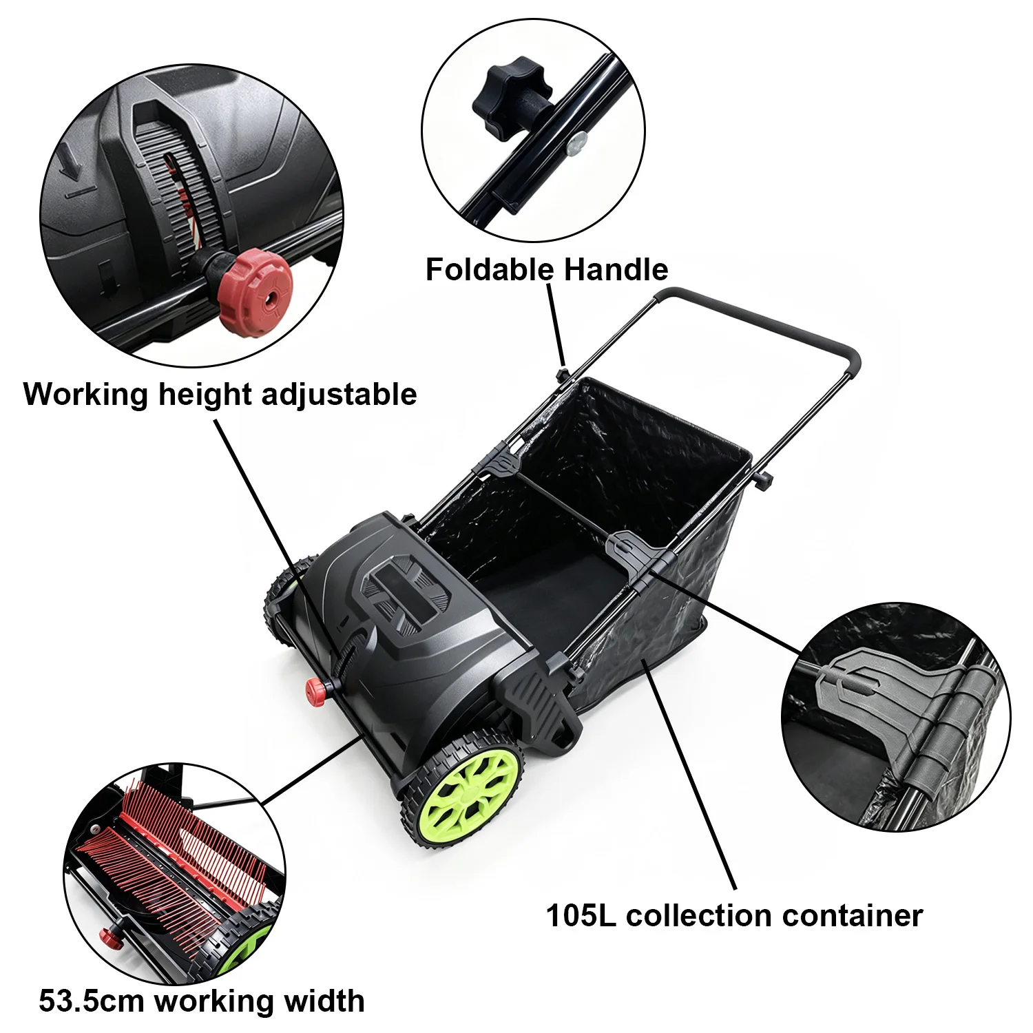Vertak 21'' Walk Behind Lawn Sweeper Hand Push Garden Grass Leaf Sweeper Collector with 105L Capacity Bag