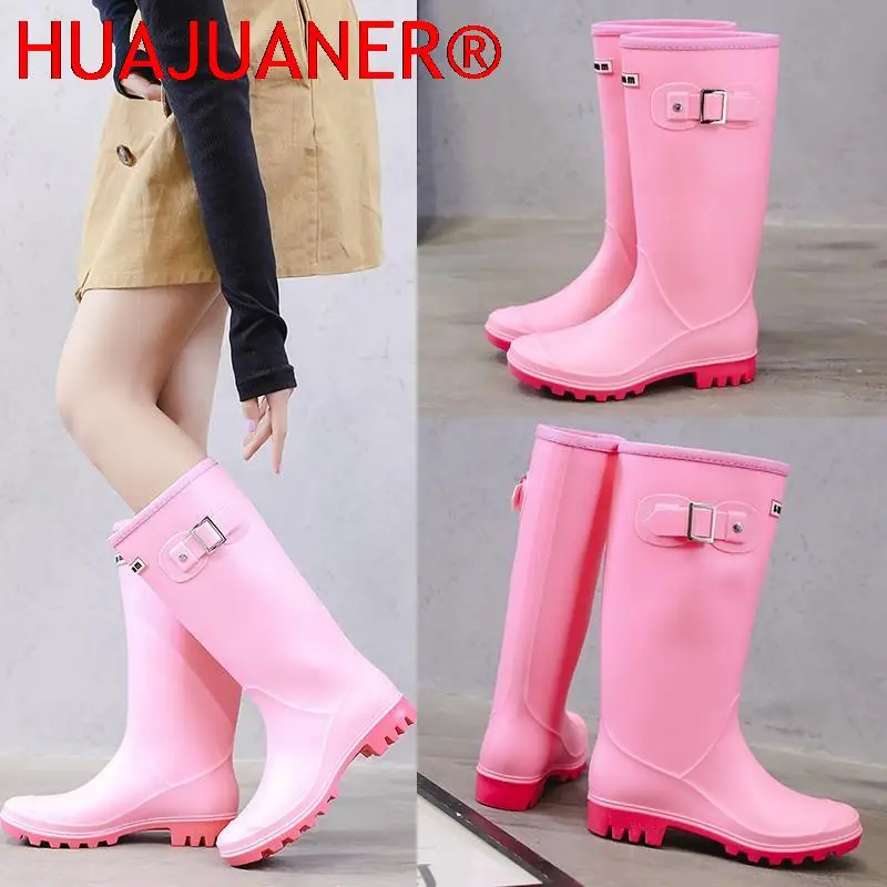 Fashion Non-slip Rain Boots Women Knee-High Water Boots Waterproof Long Tube Rubber Boots Womens High Tube Galoshes Rain Shoes