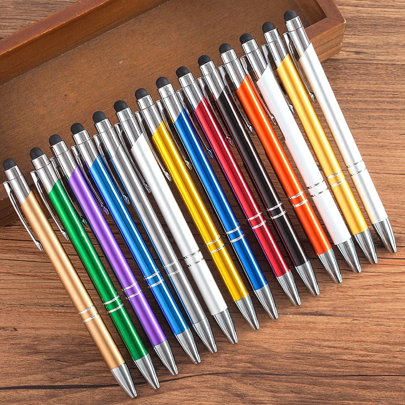 

500pcs/Lot 2 in 1 Metal Press Ballpoint Pen With Stylus Tip Universal Touch Screens Capacitive Office School Supplies