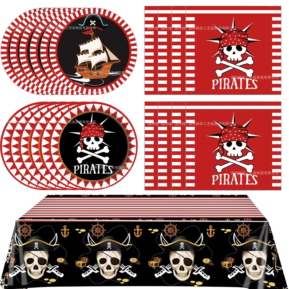 Pirate Party Decorations Tableware Set Plates Napkins Tablecloth Adult Teens Kids Pirate Ship Theme Party Supplies Decorations