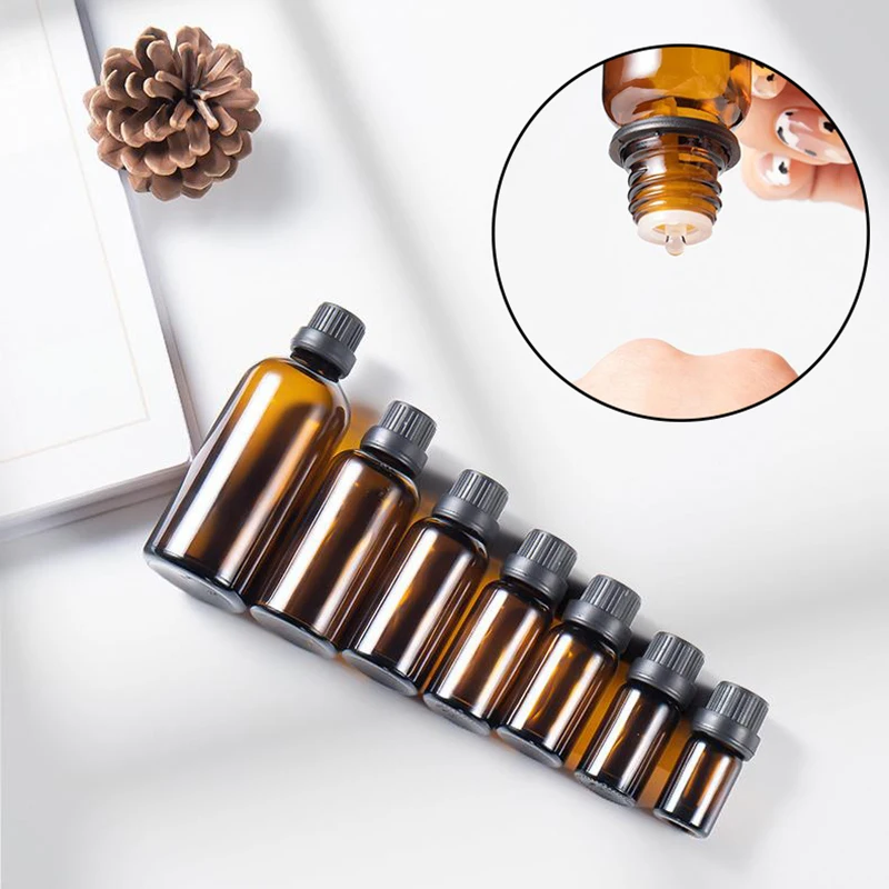 5-100ml Brown Glass Cap With Screw Cap And Internal Stopper Portable Cosmetic Sample Bottles Essential Oil Bottles Empty Bottles