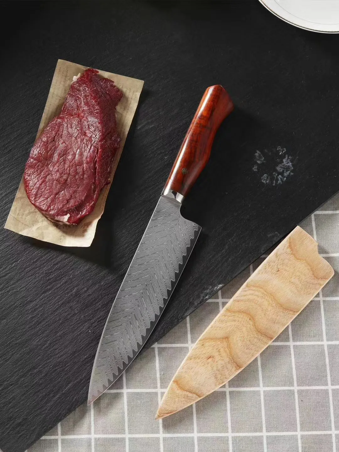 8.5 Inch Gyuto Knife With Wood Cover 67-layers Damascus VG-10 Steel Blade Roseood Handle Chef Cleaver Slicing Kitchen Knives