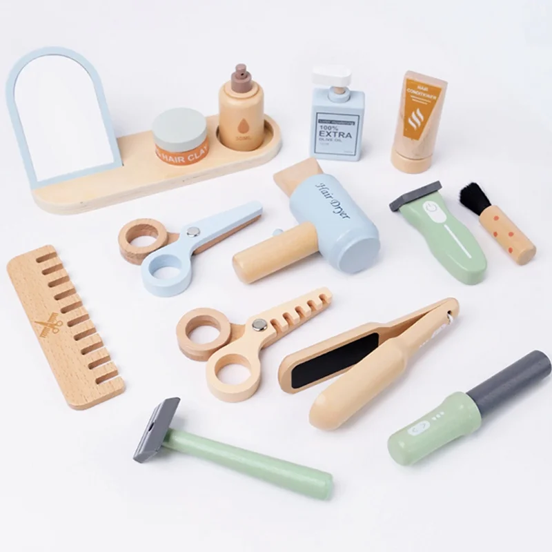 Ensemble d'outils de maquillage de coiffure en bois, jeu de rôle pour enfants, jouets et cadeaux pour bébés