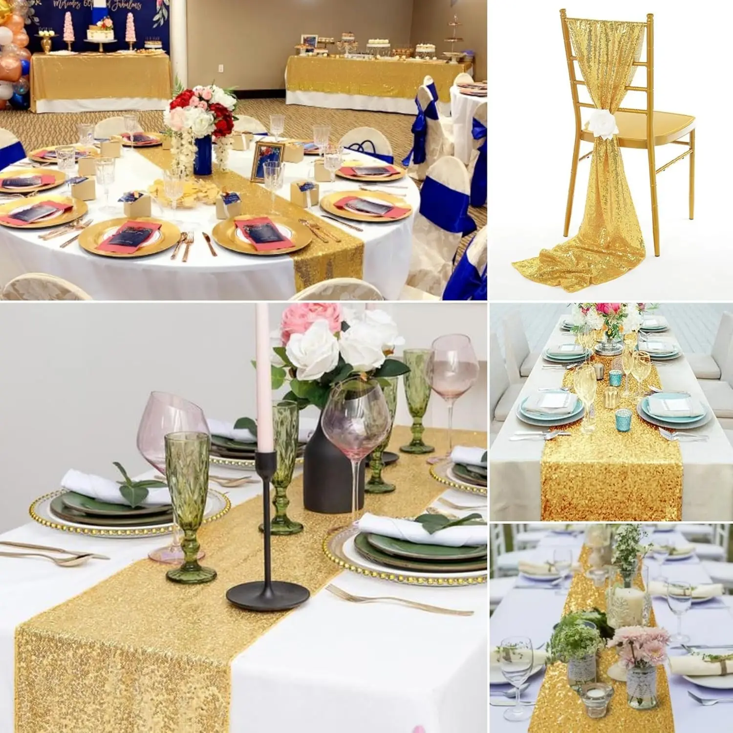 24 Pack Sequin Table Runner 12 X 108 Inch Glitter Gold Table Runner Dining Table Runner for Wedding Engagement Birthday Party Ho