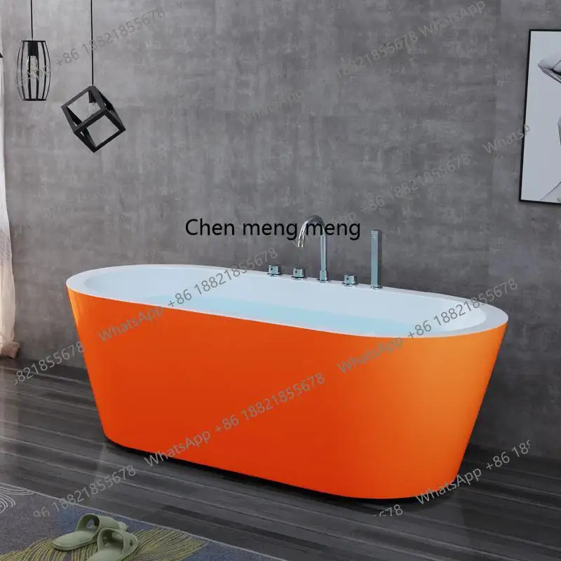 

Orange freestanding acrylic bathtub Oval 1.3 meters -1.8 meters Family B & B Hotel bathtub