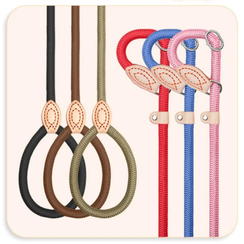New Dog Leash Slip Rope Lead Leash Heavy Duty Braided Rope Adjustable Loop Collar Training Leashes for Small Medium Dogs