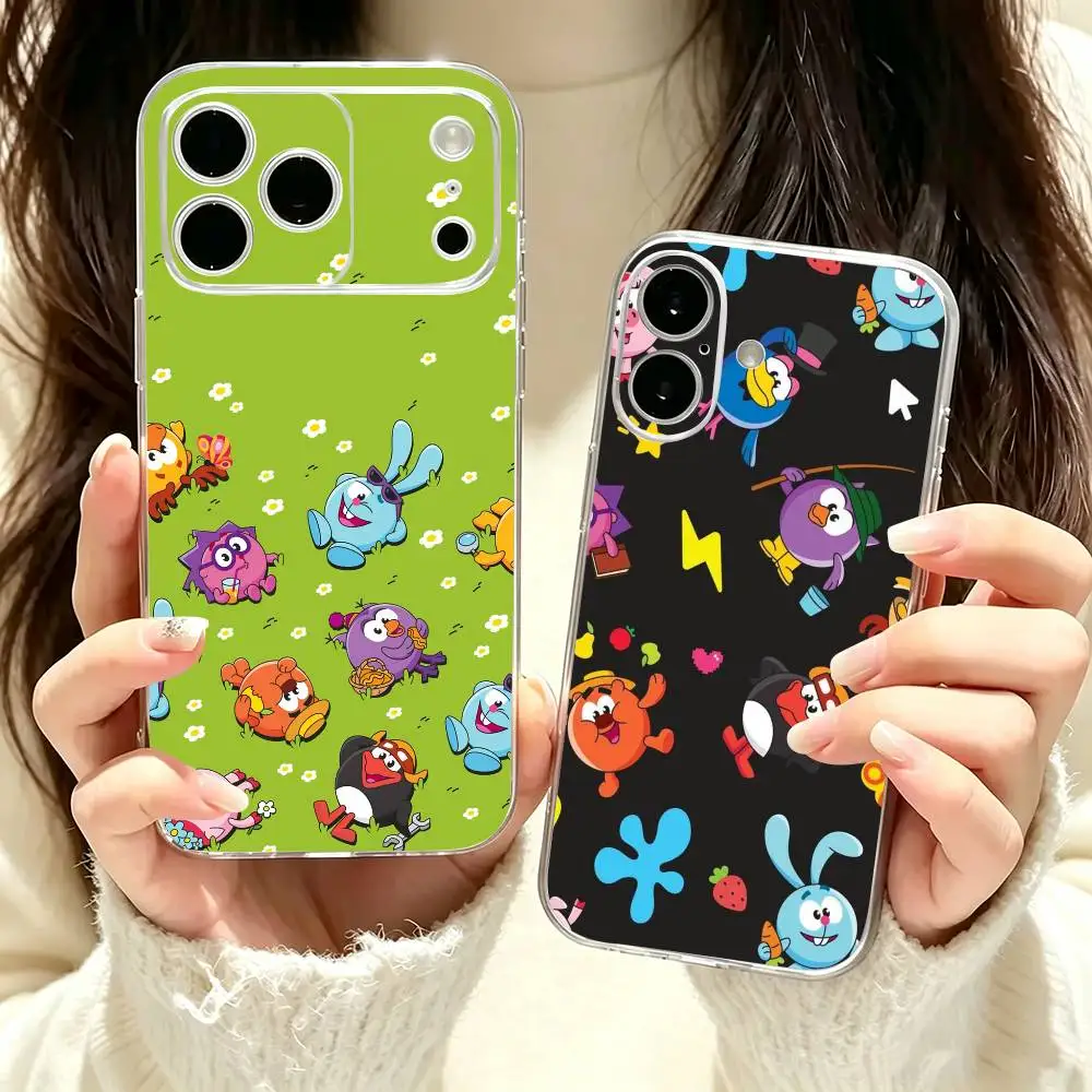 Coque de téléphone mignonne S-Smeshariki Cartoon pour iPhone 18 17 16 15 14 13 12 11 Mini Pro Max Plus, coque transparente
