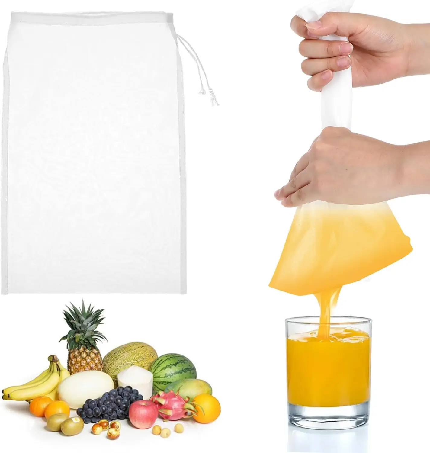 Colador de bolsa para nueces, bolsa de filtro reutilizable de tela de queso de malla 100 para colar jugo de fruta, colador de alimentos para café, Tofu, paño de queso