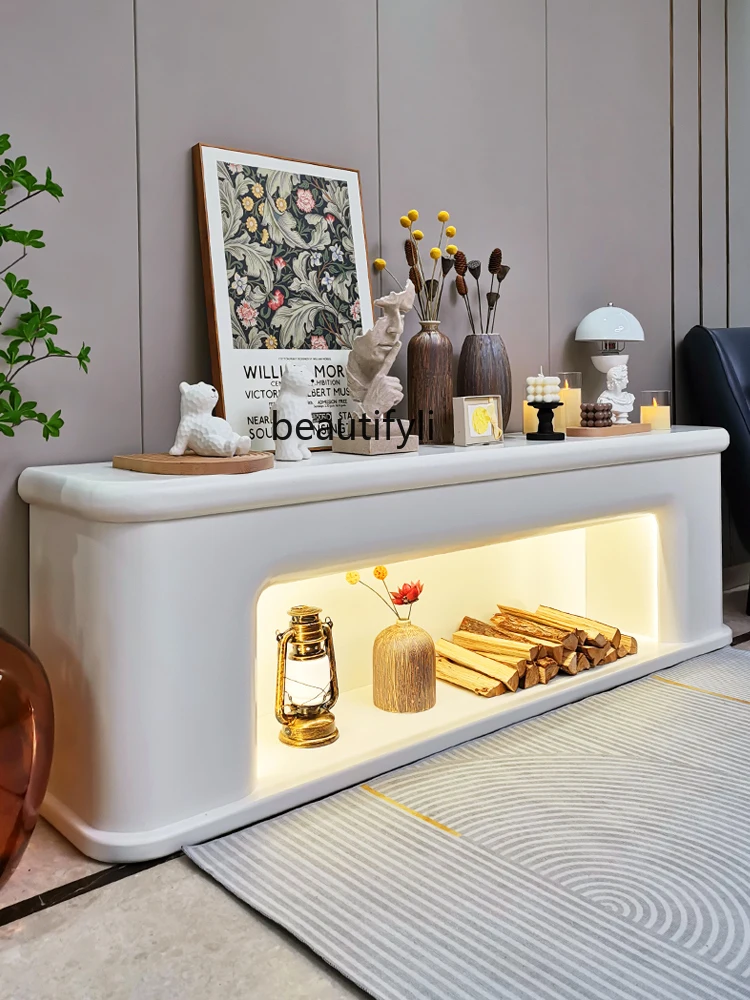 

White French TV Cabinet with Light Fireplace Modern Minimalist French Black Living Room TV Stand Floor living room furnitu