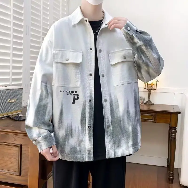 

New Men's Casual Loose irt Autumn Faion Small ence Design Top Casual All-Match Outerwear Stand Fit Long Sve