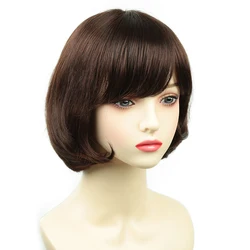 Short Bob Wig For Women Synthetic Straight Wigs With Bangs Brown Mixed Heat Resistant Fashion Hair Cosplay Party Wigs