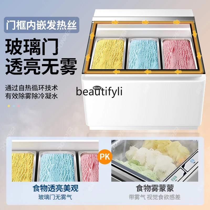 Ice Cream Display Case Desktop 3 Boxes Frozen Ice Cream Refrigerator Thick Cut Fried Yogurt Display Cabinet