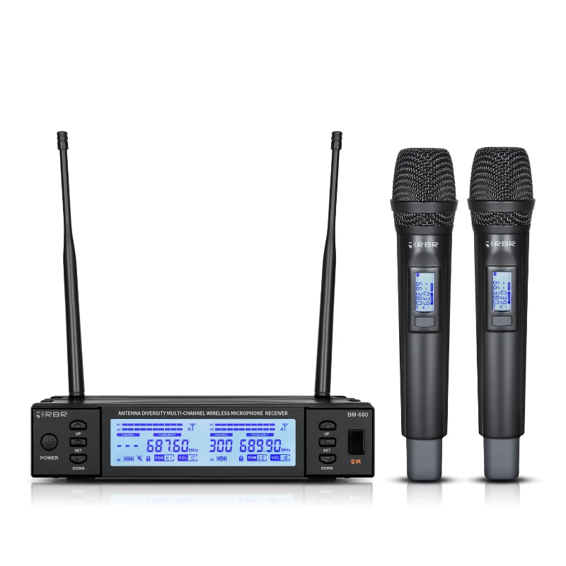 

Professional bm680 UHF Karaoke Wireless Microphone Mic System with Auto Mute handheld