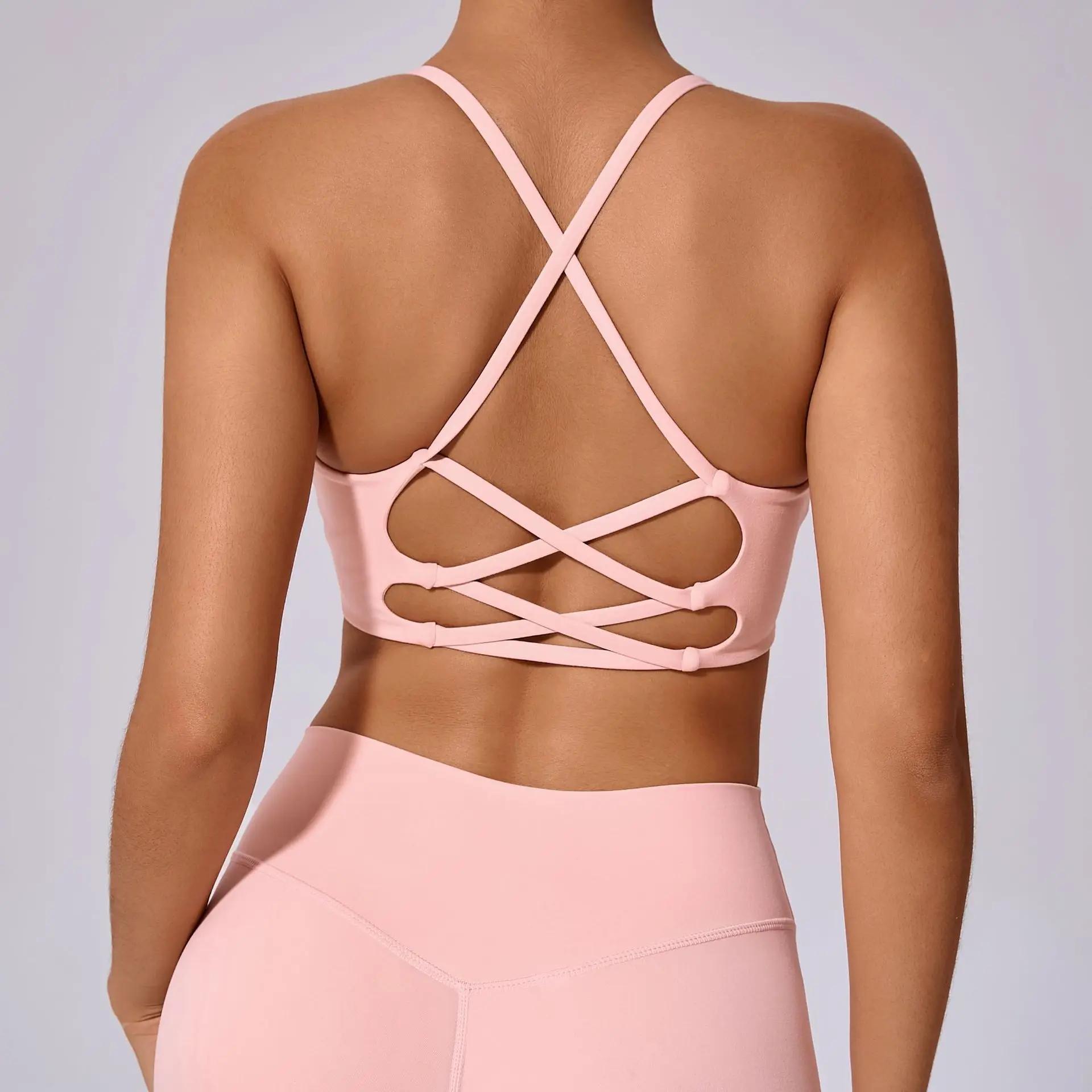 

Европейские и американские перекрестные бретели, противоударный бюстгальтер телесного цвета для йоги, верхняя одежда, бег, фитнес, спорт, нижнее белье