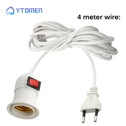 4m AC Power Cord Cable E27 LED Lamp bulb Bases Socket Holder EU plug switch wire for Pendant Bulb Hanglamp 1PCS