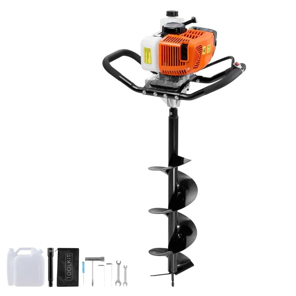 

Gas Powered Post Hole Digger 63CC 2400W with 8 Inch Auger Drill Bits and Extension Rod for Fence Yard Gardening