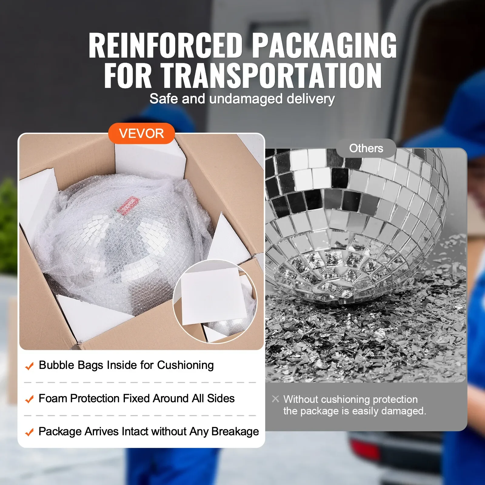 Boule Disco miroir boule Disco de fête en argent de 12 pouces avec anneau de suspension