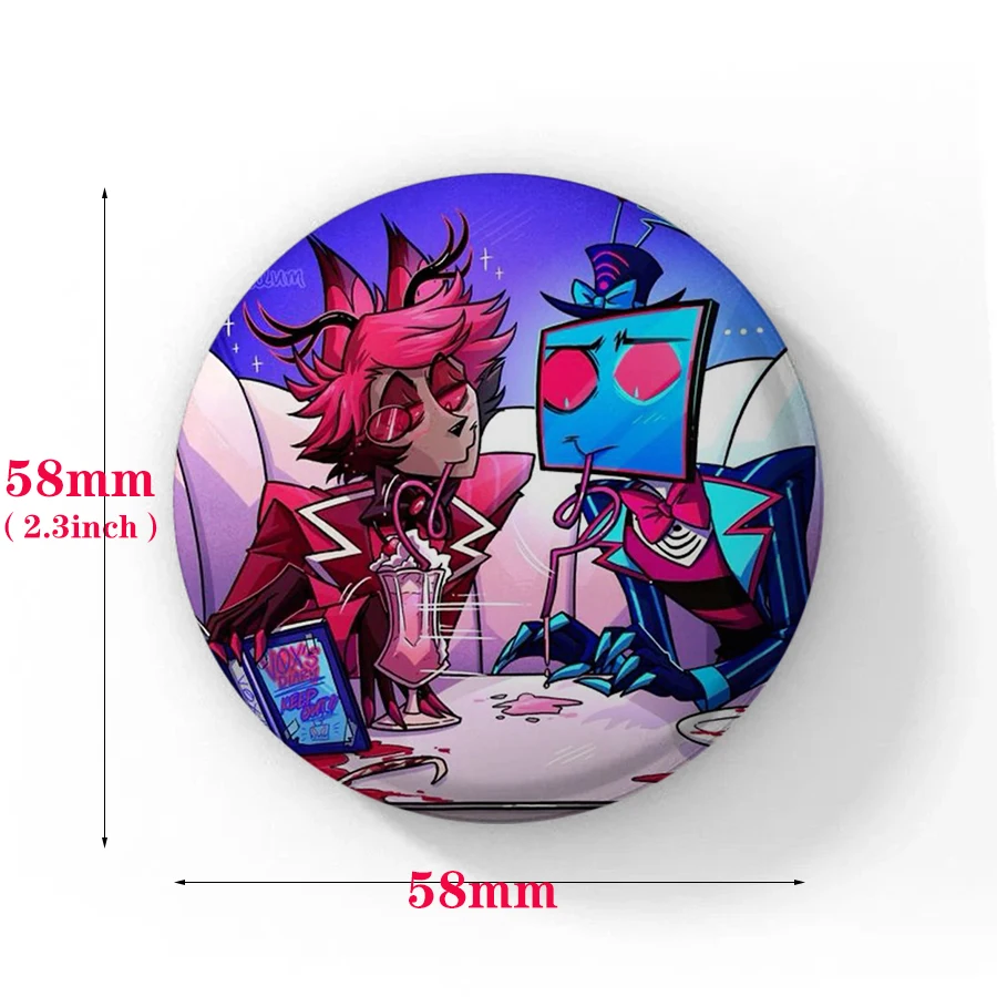 58 مللي متر اليدوية أنيمي هازبين زر دبوس الإبداعية متعة الكرتون Alastor Vox Husker شارة بروش حقيبة ديكور المشجعين جمع هدية
