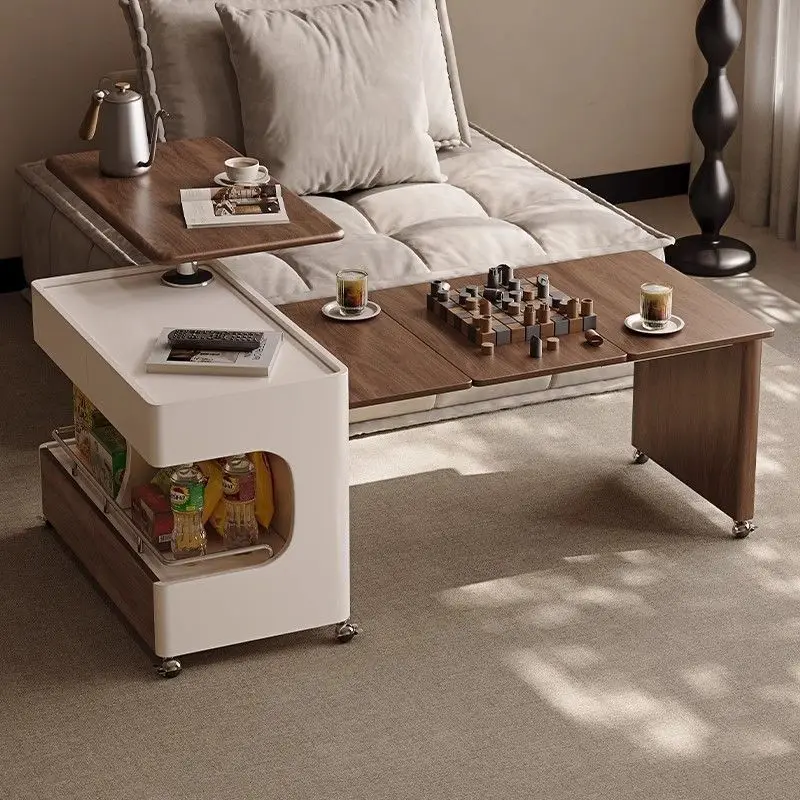 Living room small apartment multi-functional coffee table, mobile trolley, folding telescopic lifting household side cabinet