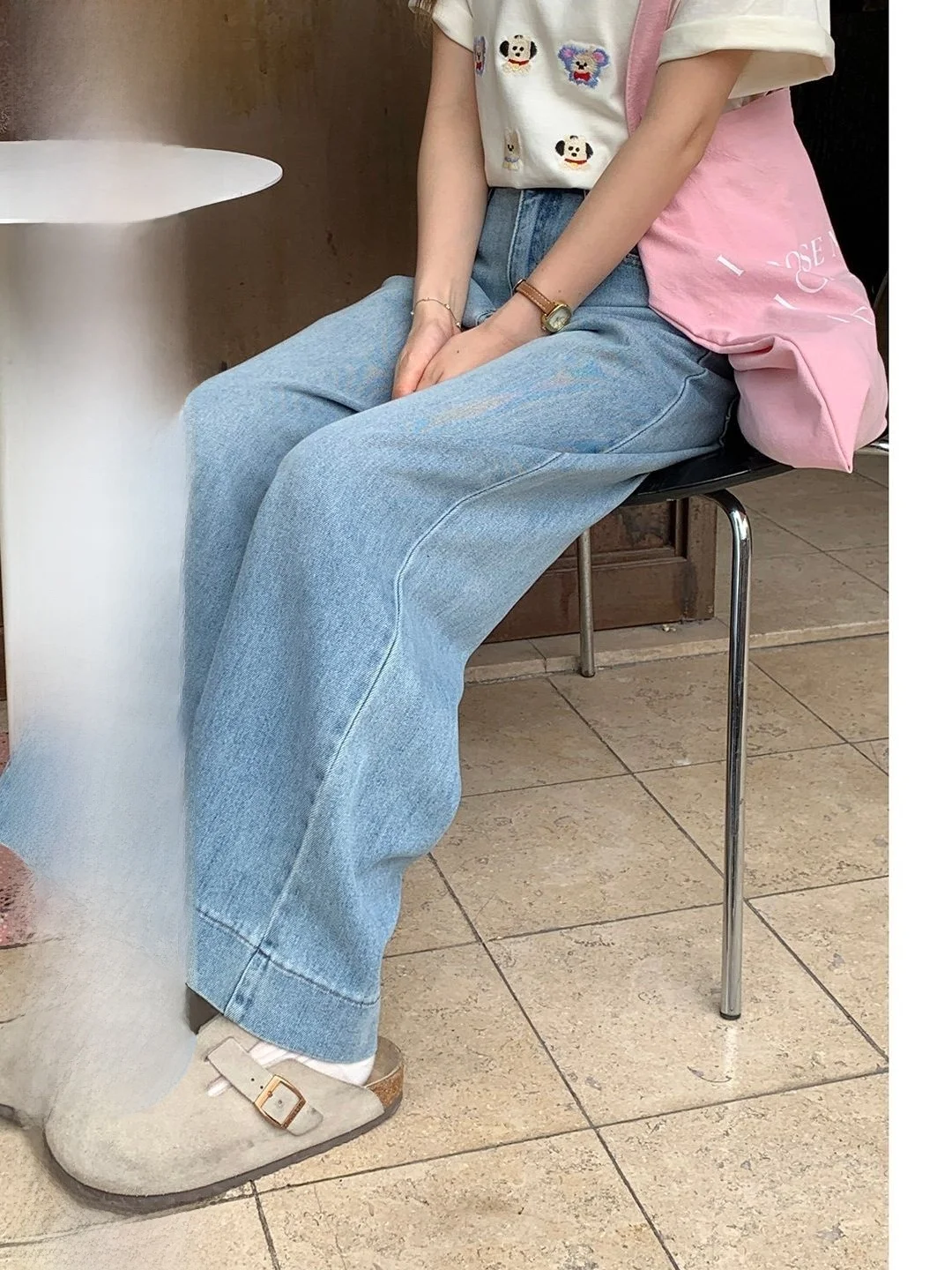 

Retro Wide Leg Straight Jeans Casual Versatile Design Summer New Style Women's Jeans High Waist Korean Style Pure Color